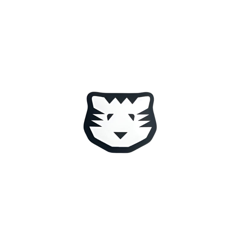 Black and white tiger head logo on a light gray background