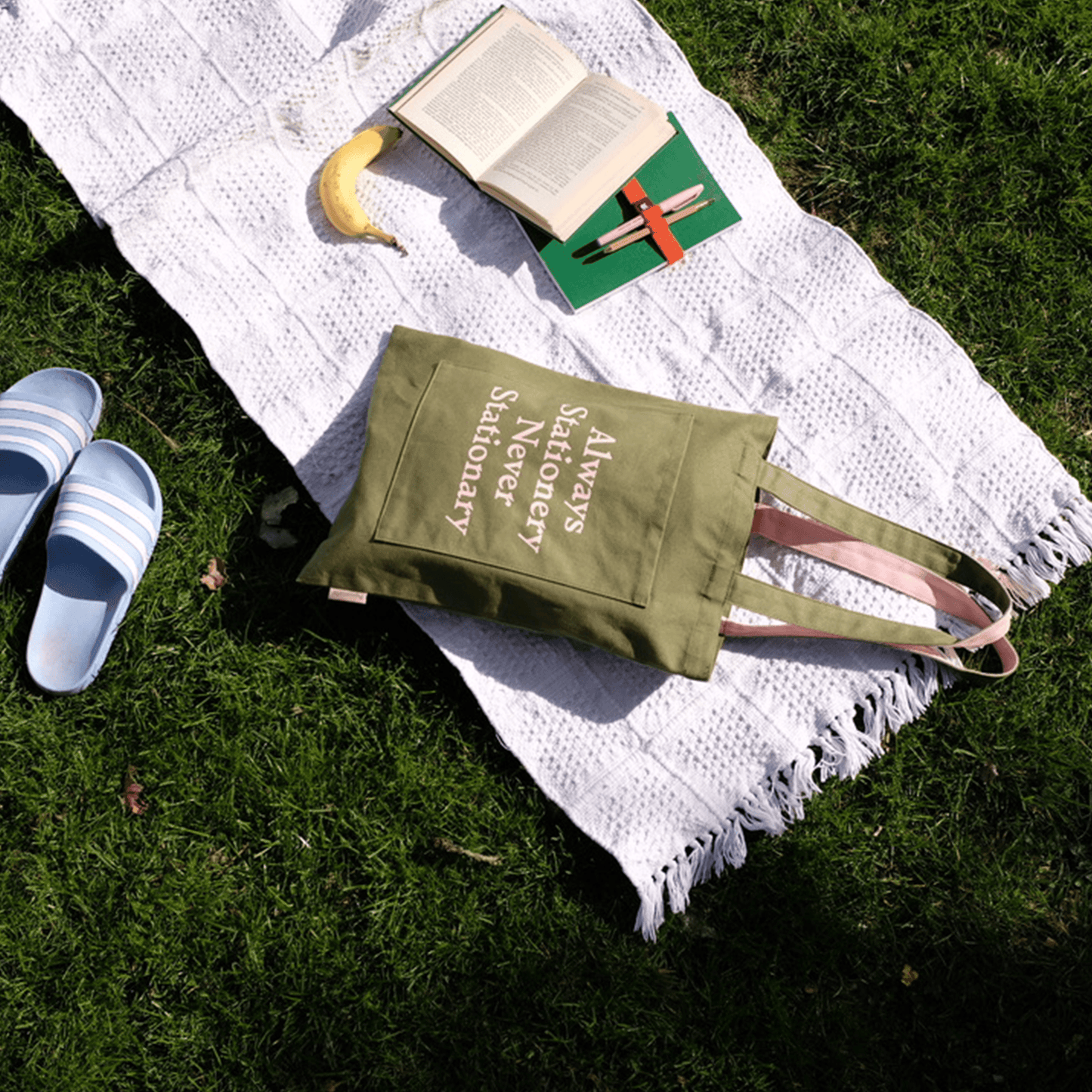 pink and green tote bag