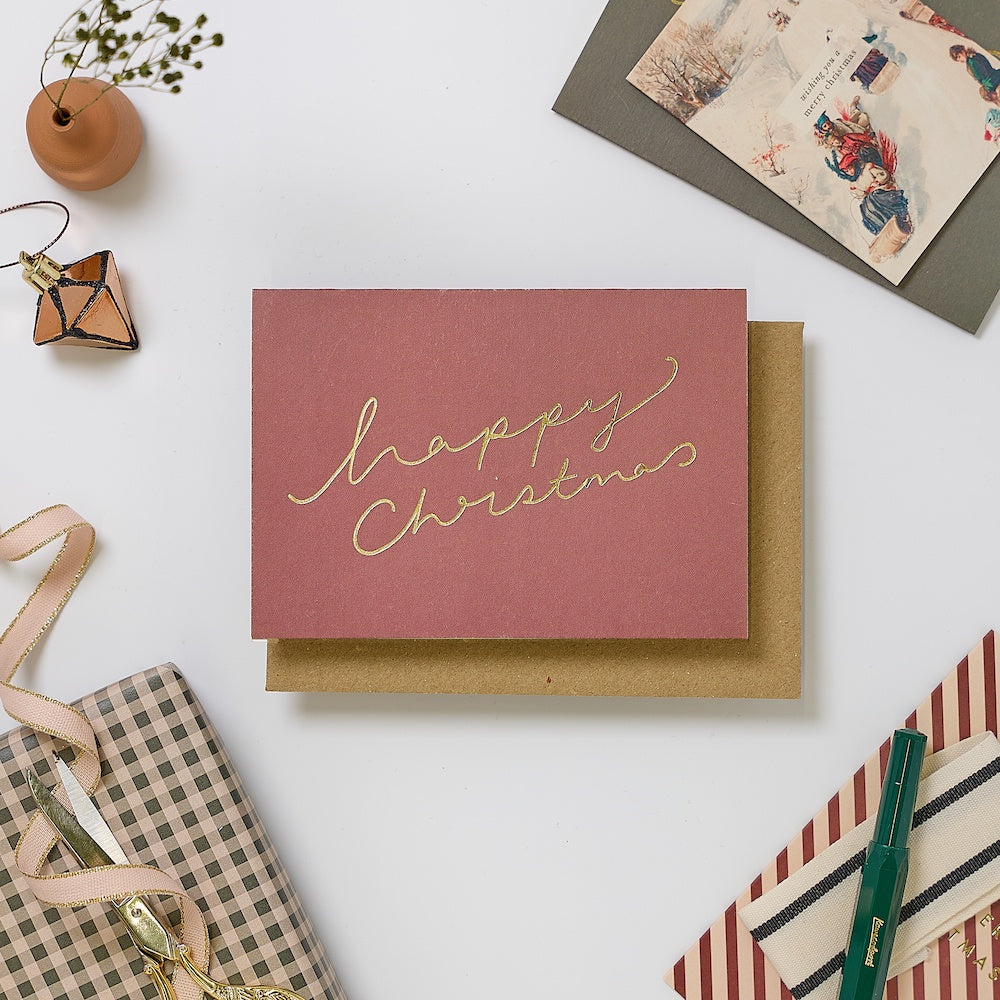 burgundy happy christmas pack of 8 christmas cards