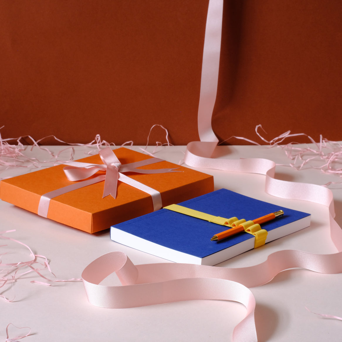 Small Gift Box - Orange with pink ribbon