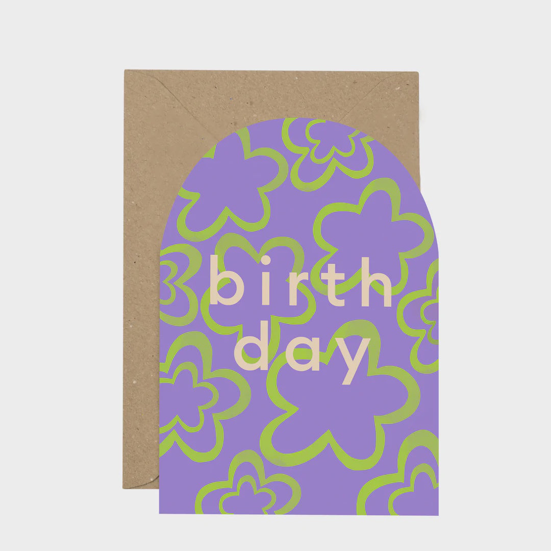 Purple Flower Print Arched Birthday Card