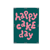 Happy Cake Day Green and Pink Birthday Card