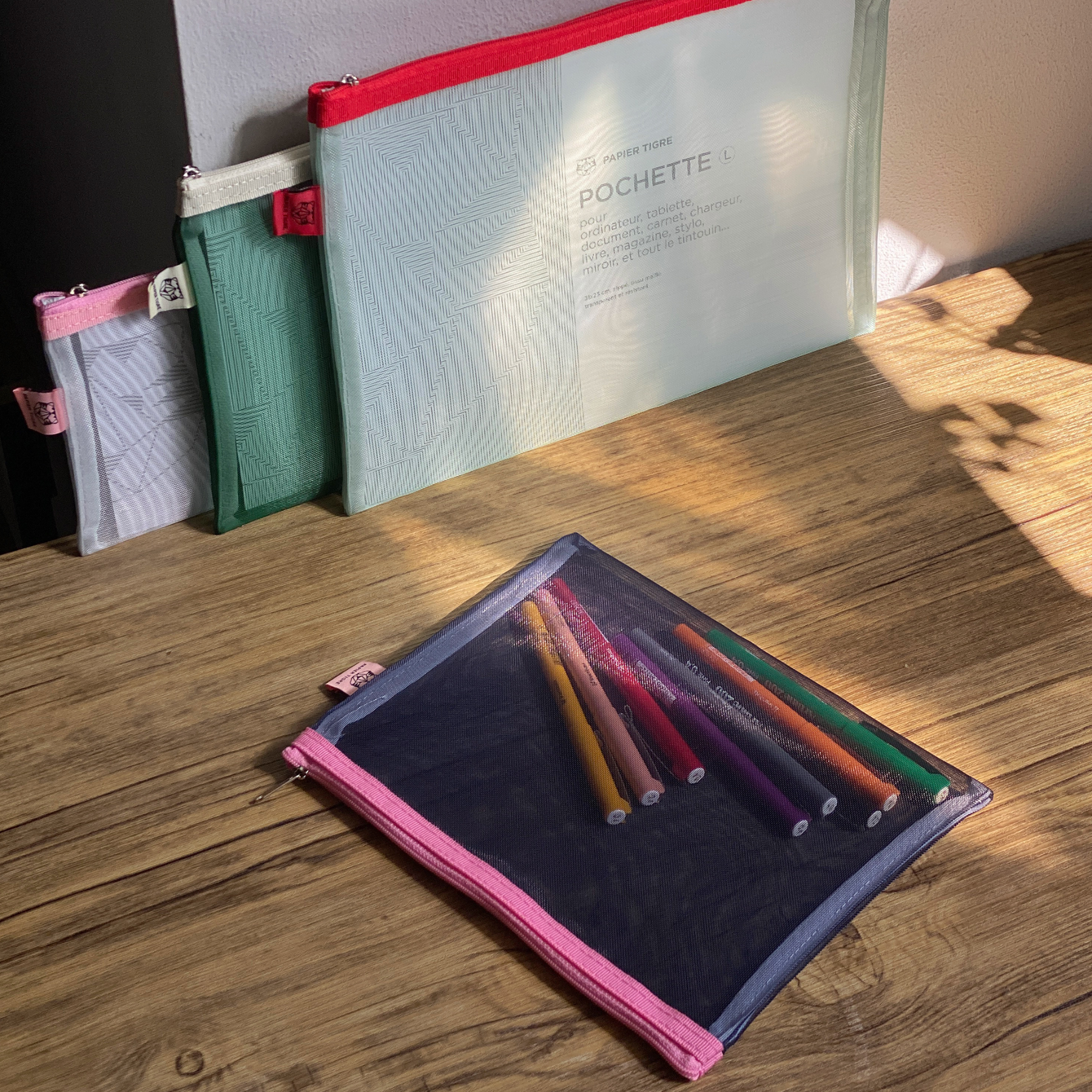 Mesh Pouch Pencil Case - Green & Yellow