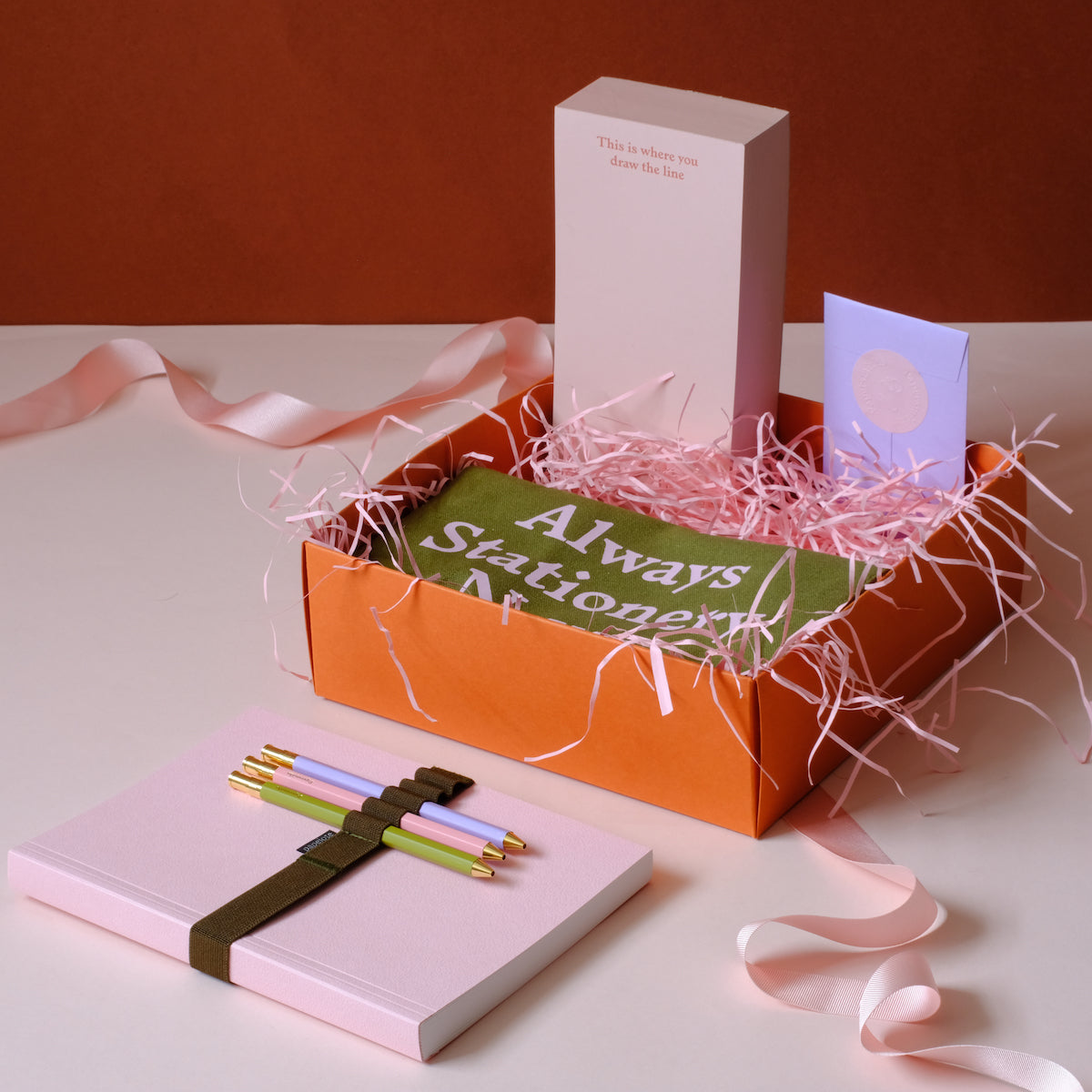 Large Gift Box - Orange with pink ribbon